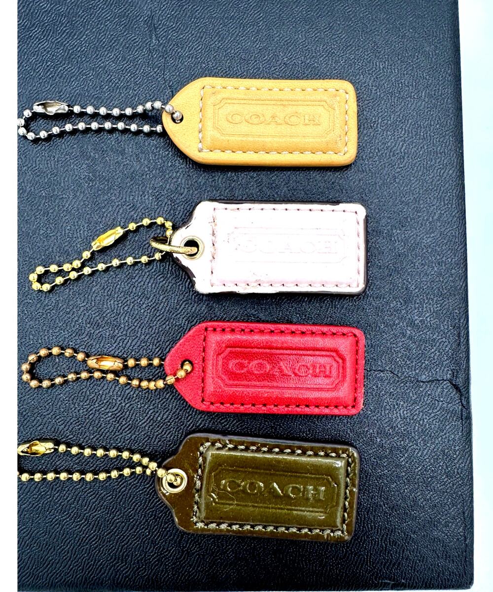 Coach Leather Hangtags Set of 4 Pink Olive Green Red Yellow with Chains